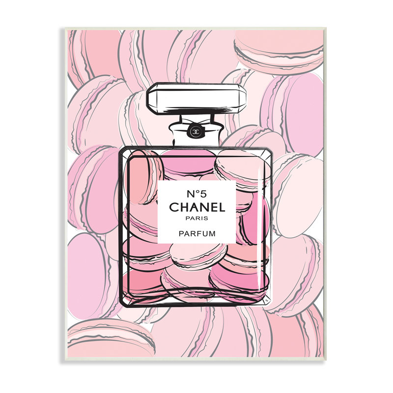 «Pink Macaron Dessert Perfume Fashion» par Martina Pavlova, reproduction d'art graphique, H 19 po x l 13 po x 1,5 po