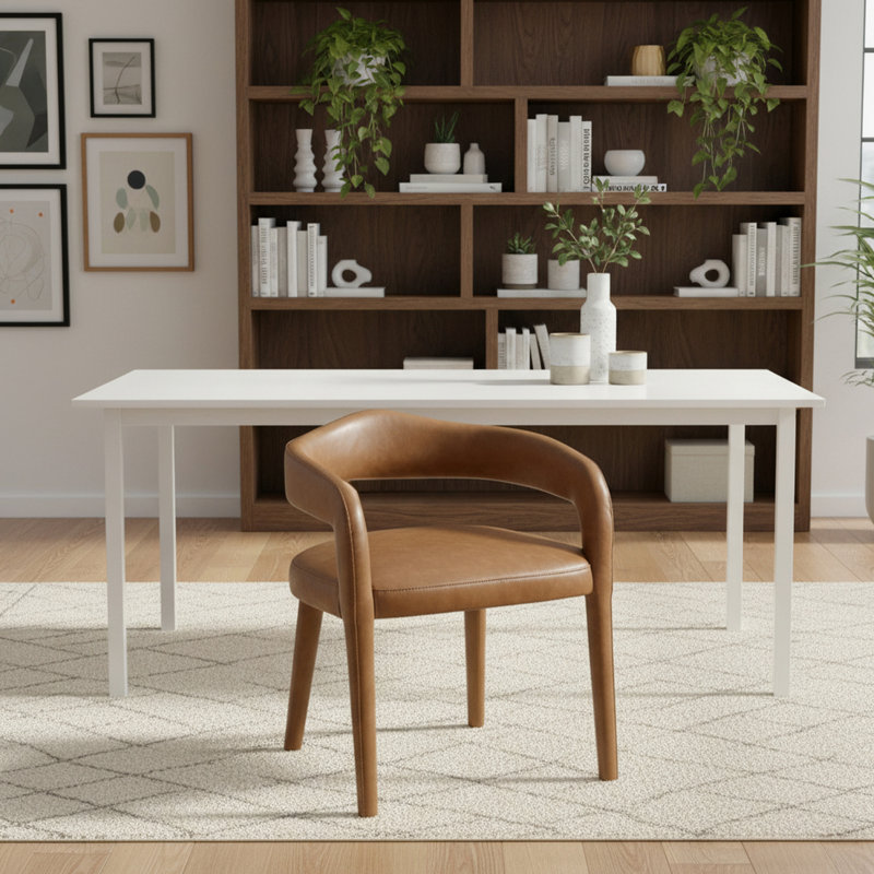 Modern Faux Leather Dining Chair, Set of 2, Saddle