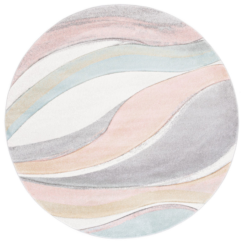 Tapis gris / rose / crème Dugway, Rond 6 pi 7 po