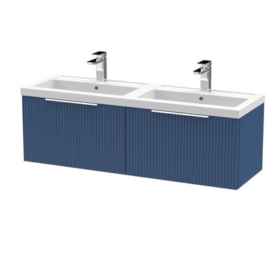 Fluted Double Bathroom Vanity with Drop In Polymarble Basin