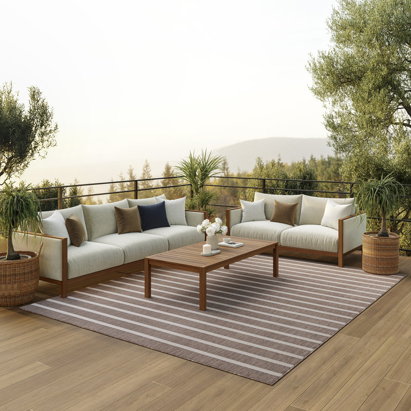 Shaila Striped Indoor / Outdoor Rug, Rectangle 7' x 10', Natural/Ivory