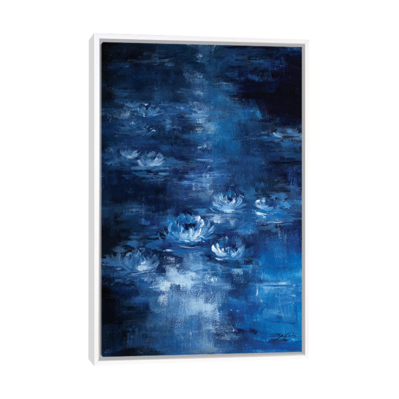 Lis de lune par Debi coules-reproduction d’art, H 40 po x l 26 po x P 1,5 po, Toile blanche encadrée, Pas de tapis
