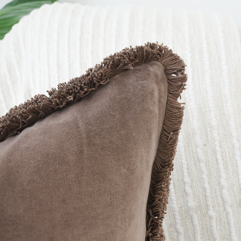 Velours frange brune, Carré 18 po, Brown