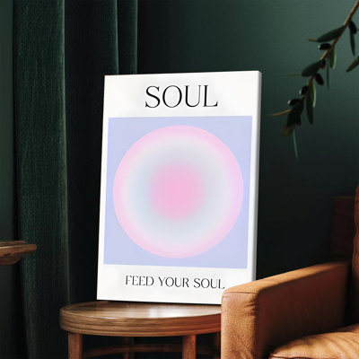 1 pièce, art mural encadré, art mural minimaliste «Nourrissez votre âme» avec un motif de cercle dégradé pastel, impression abstraite moderne pour le salon, la chambre à coucher, la décoration de bureau, une citation inspirante, un décor imprimé de haute qualité