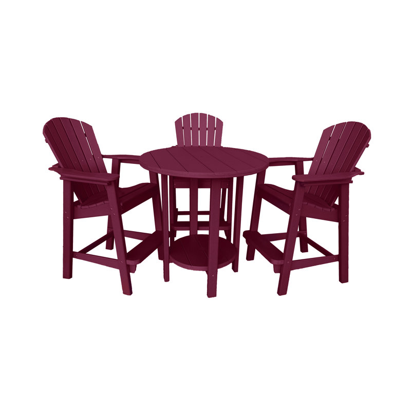 Glodine Outdoor Bar Table and Chairs Set - Poly Outdoor Furniture, Dark Red