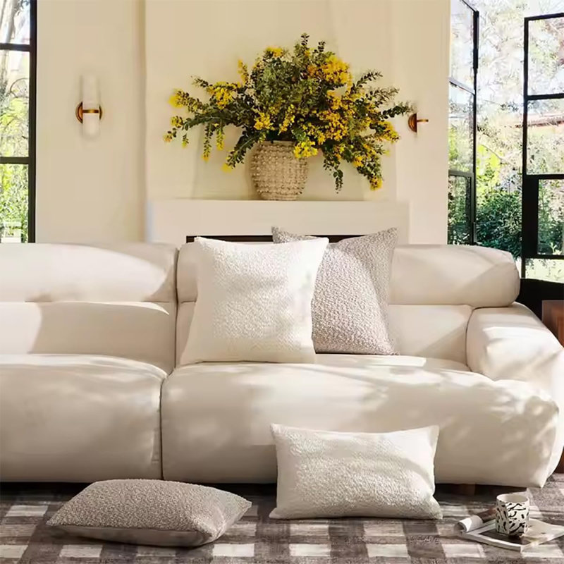 Soft Chenille Bouclé-style Filled Throw Pillow, Rectangle 12"H x 20"W, Brown