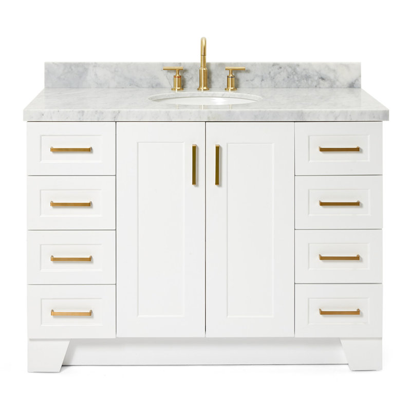 Freitas 48'' Solid Wood Single Bathroom Vanity, Oval, White, Carrara Marble