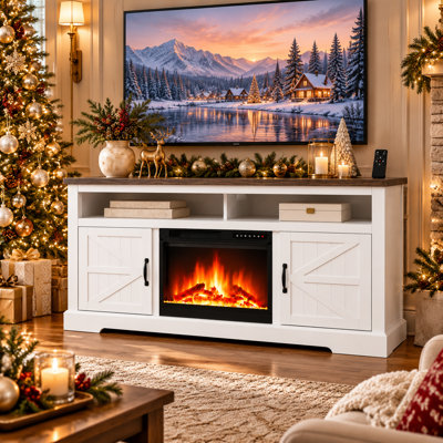 Meuble télé avec foyer de 53 po R.W.FLAME pour téléviseurs de 65 po ou moins, 5100 BTU avec thermostat et minuterie, lit à 4 et 12 flammes (bûches et cristaux inclus)