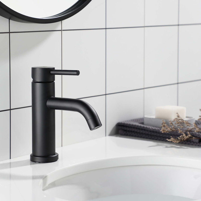 6.57" ADA Compliant High Stainless Single Hole Steel Waterfall Bathroom Faucet, Matte Black