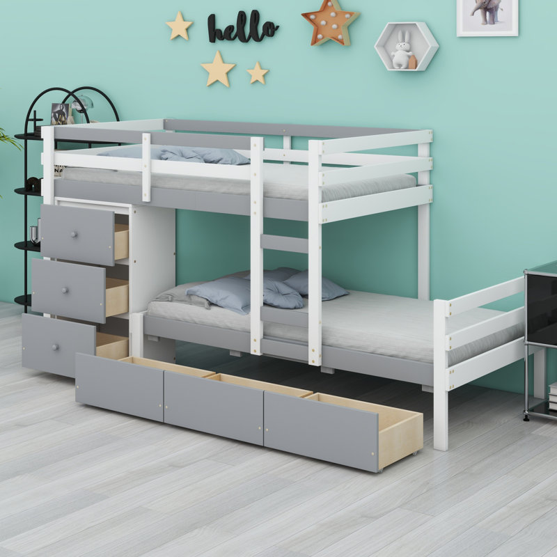 Lit superposé Loft avec tiroirs et échelle, Naturel