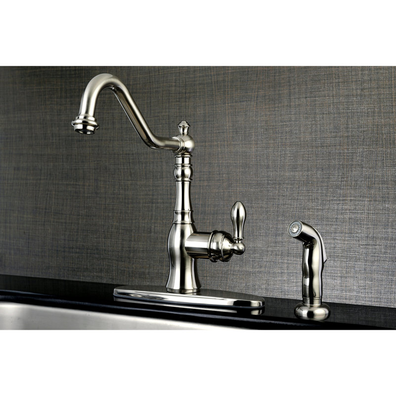 Kingston Brass American Classic Single-Handle Deck Mount Faucet, With Spray, Brushed Nickel