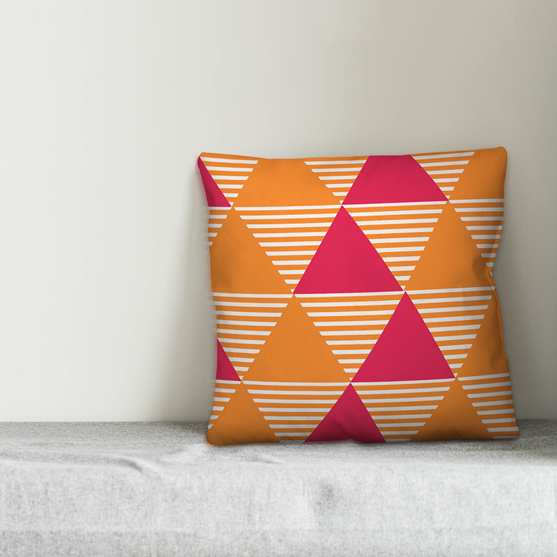 Chevron Outdoor Throw Pillow, Polyester/Polyfill, 18" x 18", Pink/White/Orange