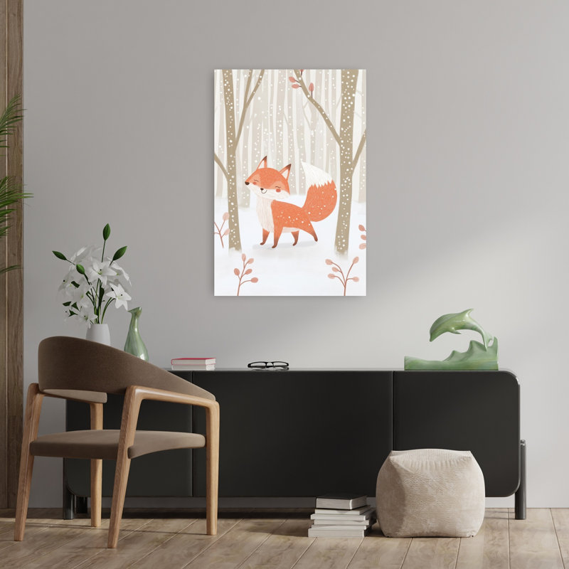 «Whimsical Winter Fox Abstract Contemporary Forest Forest Wall Art», reproduction d'art mural, H 36 po x l 24 po