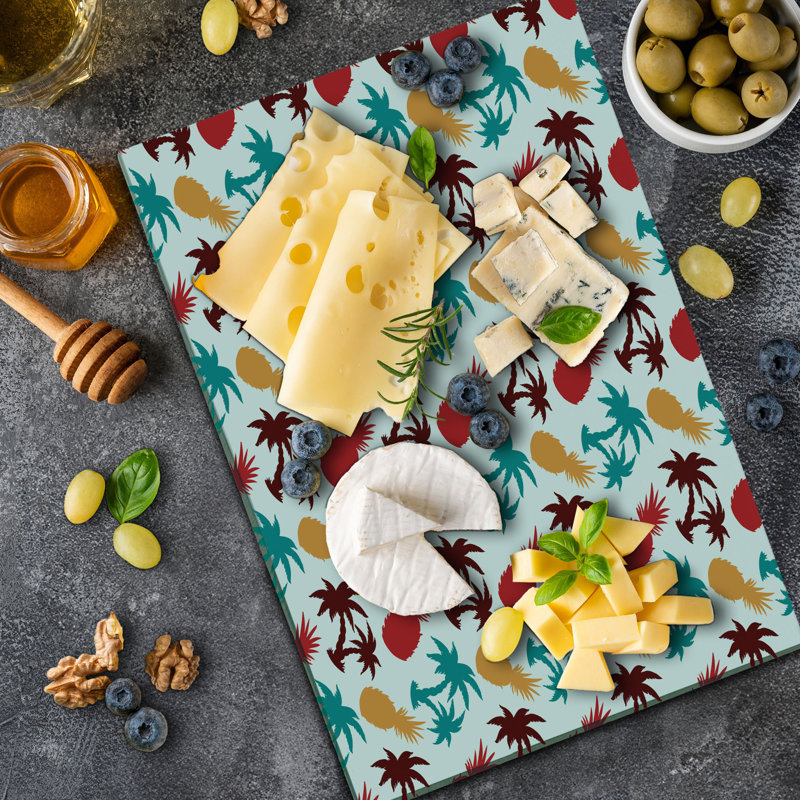 Ambesonne Tropical Cutting Board Large Size Palm Trees Island Multicolor