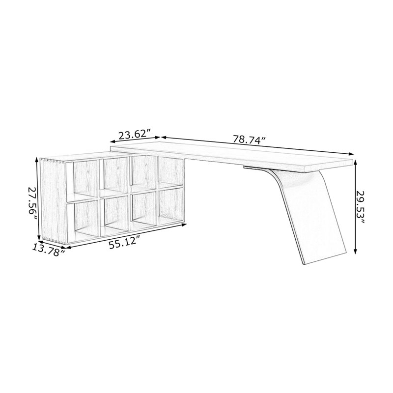 Nut-brown+Black L-Shaped Solid Wood+Iron desk, 29.53" H x 78.74" W x 55.12" D, Left Hand Return