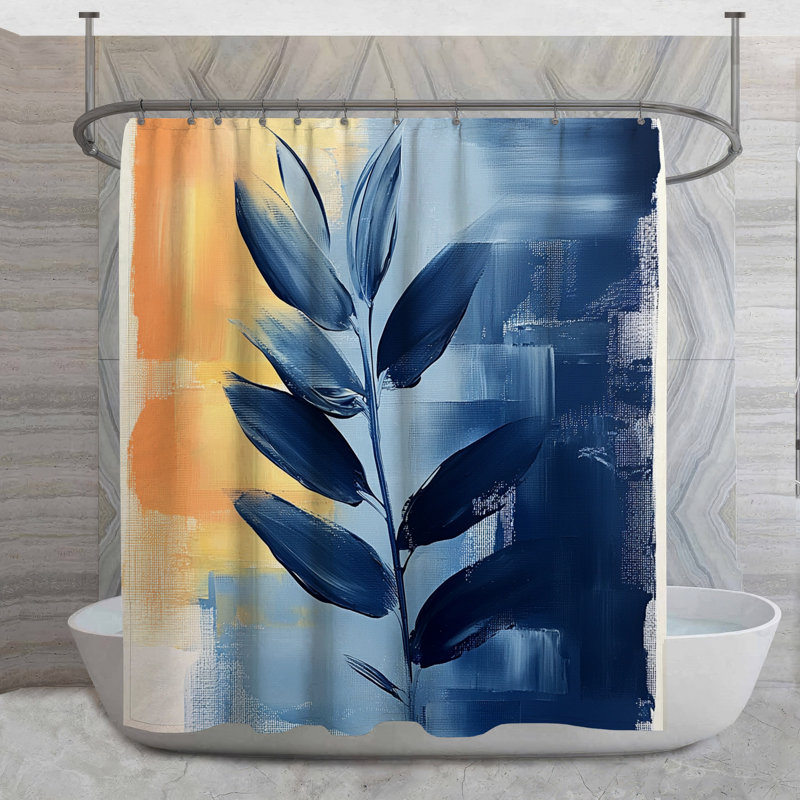 Leaf Impression Shower Curtain -  Abstract Bathroom Decor Contemporary, 73"H x 70"W
