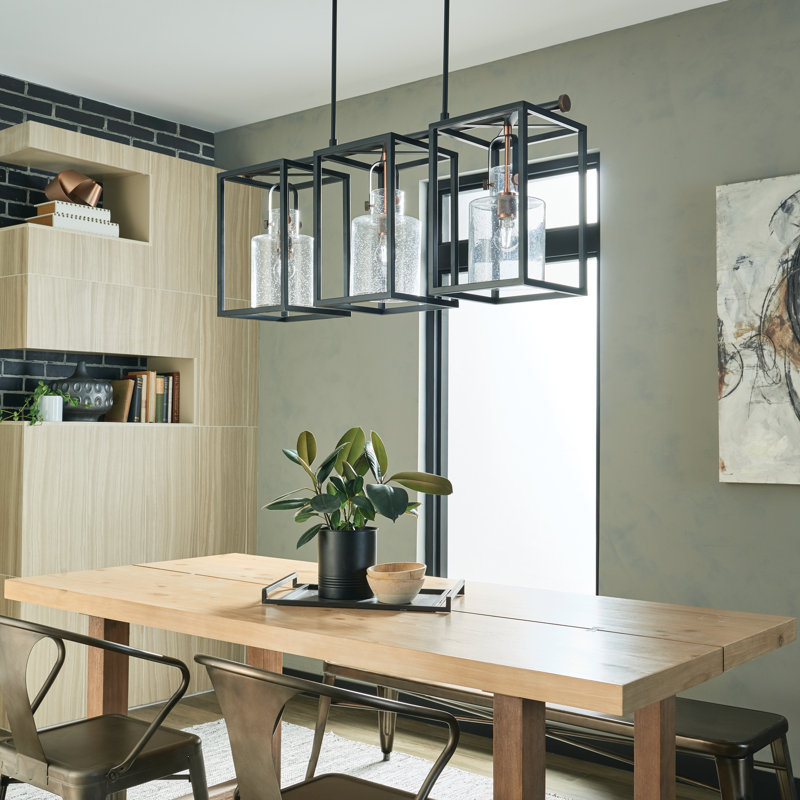 3 - Light Kitchen Island Pendant, Black