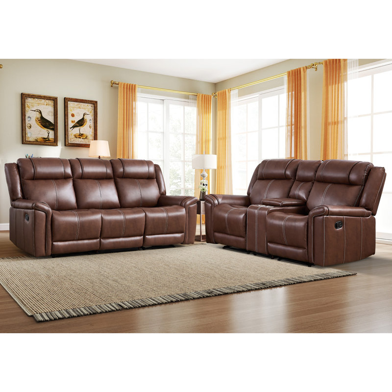2 - Piece Faux Leather Manual Reclining Living Room Set - Spacious Seating with Storage & Cup Holders, Brown