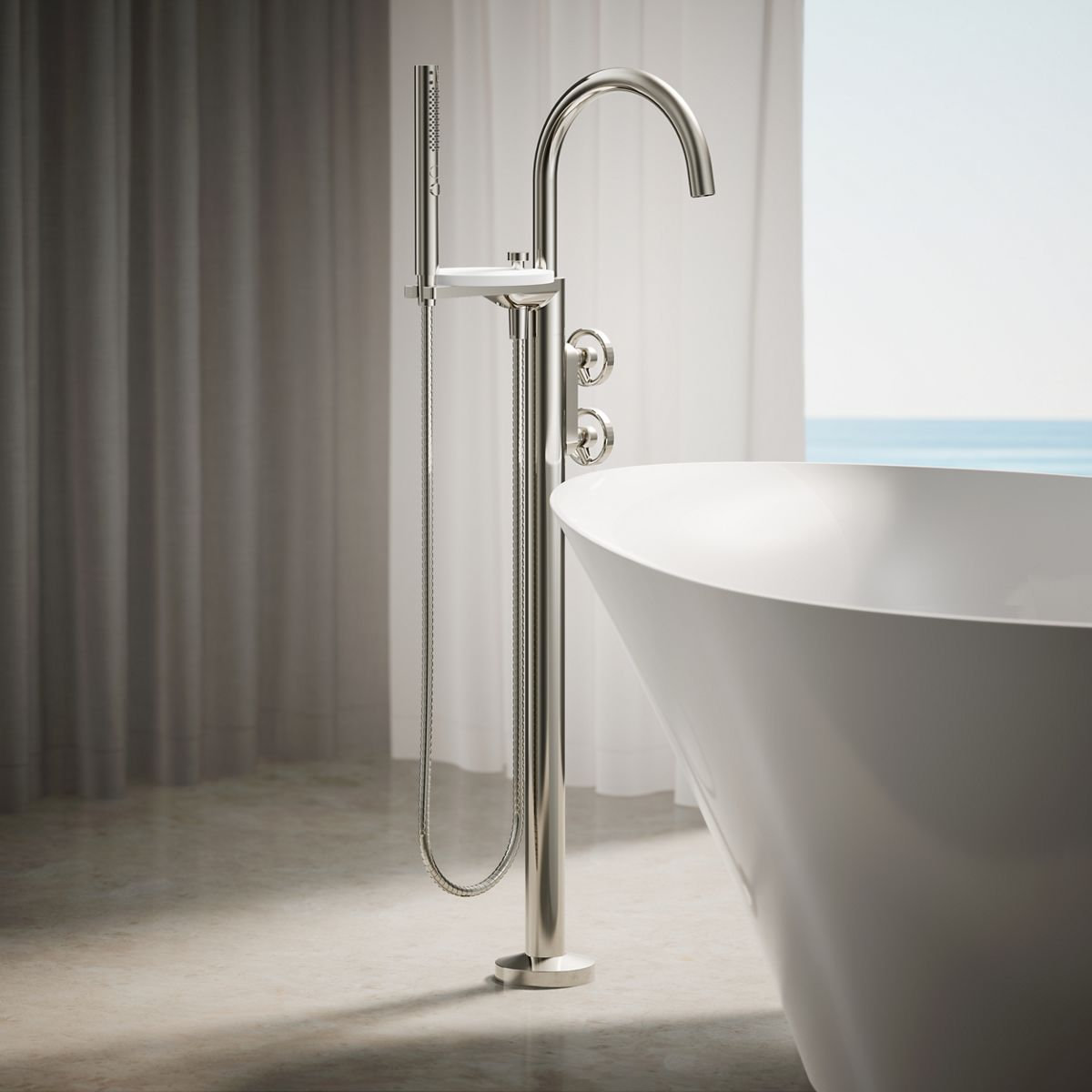 Components Freestanding Bath Filler Trim, Polished Nickel, Wheel Handle