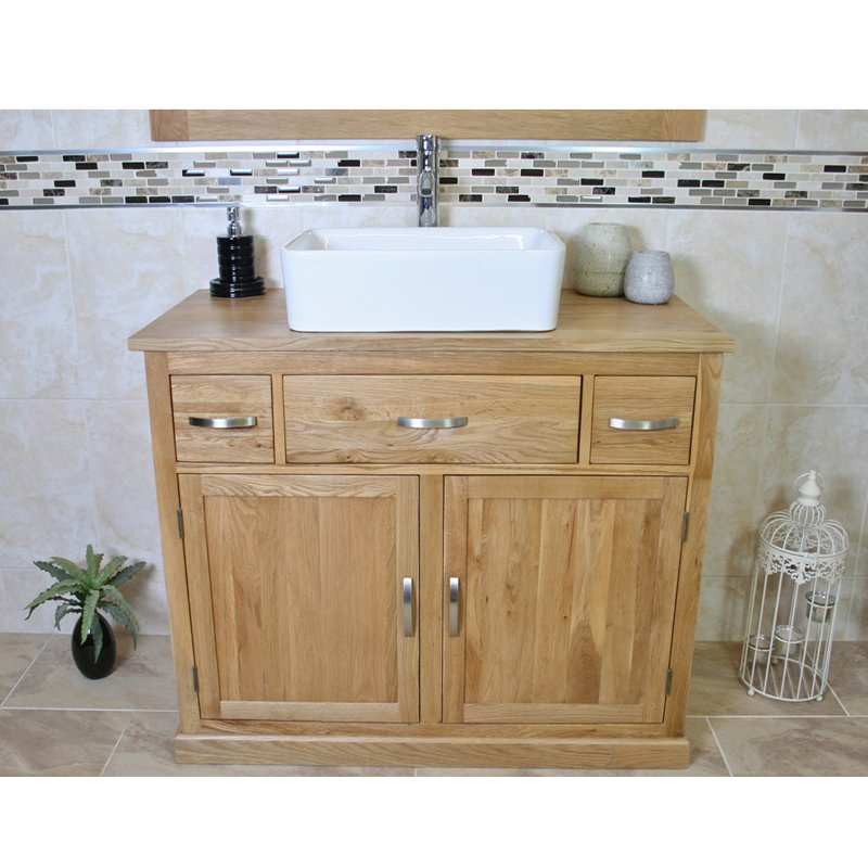 Robert Solid Oak 1000mm Free Standing Single Bathroom Vanity with Countertop Ceramic Basin & Faucet