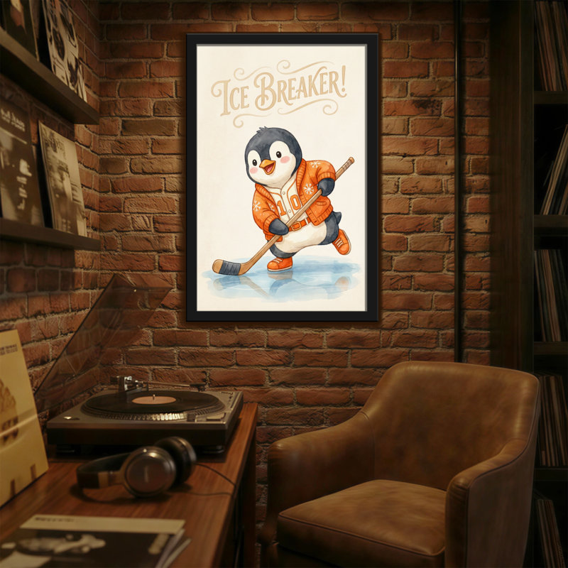 Animaux, pingouin, joueur de hockey, brise-glace, art, H 18 po x l 12 po