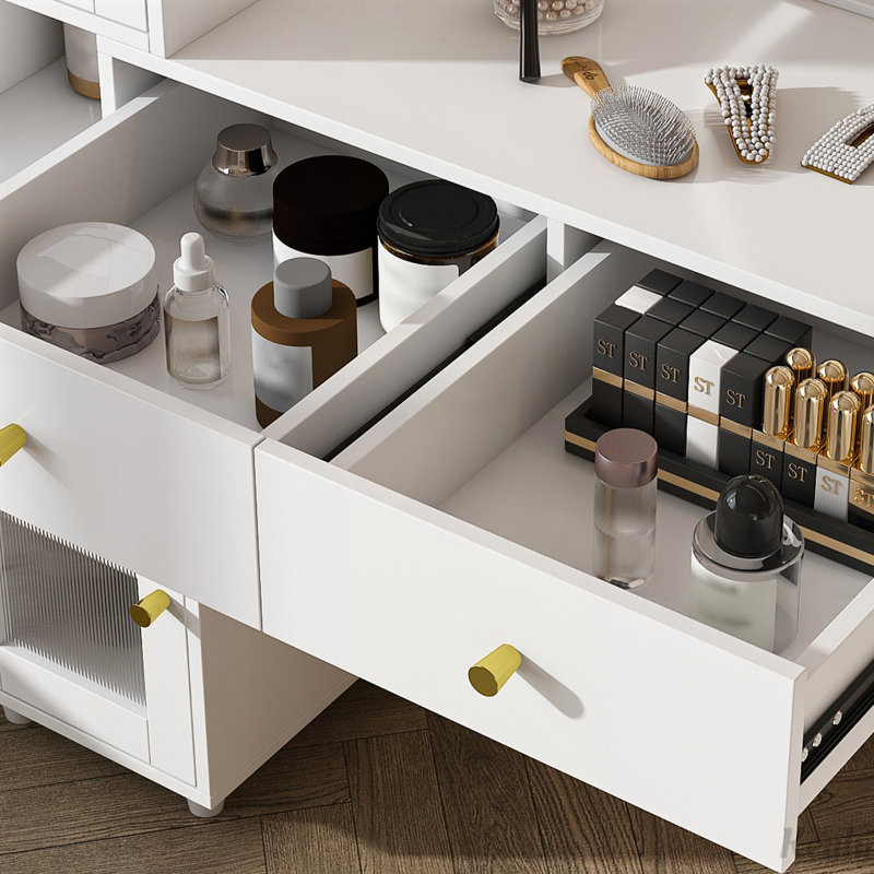 Makeup Desk Vanity Dressing Table with LED Mirror and Storage