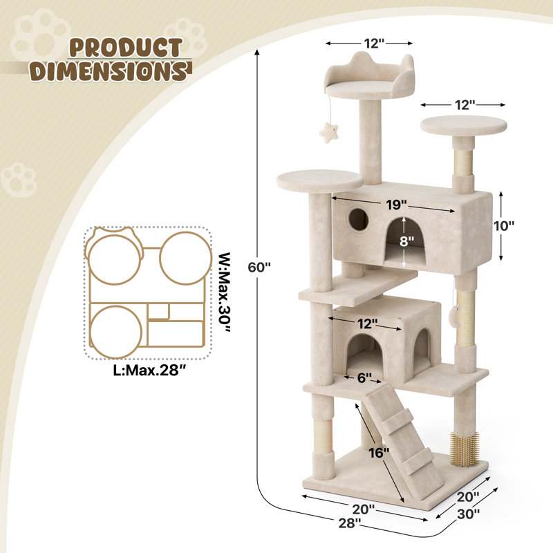 Arbre à chat 60 po Duwane, Beige