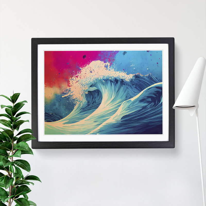 XH1022-6741X Paint Splash Ocean Wave Vol.2 Abstract - Single Picture Frame Print, 46cm H x 64cm W x 2cm D, Black