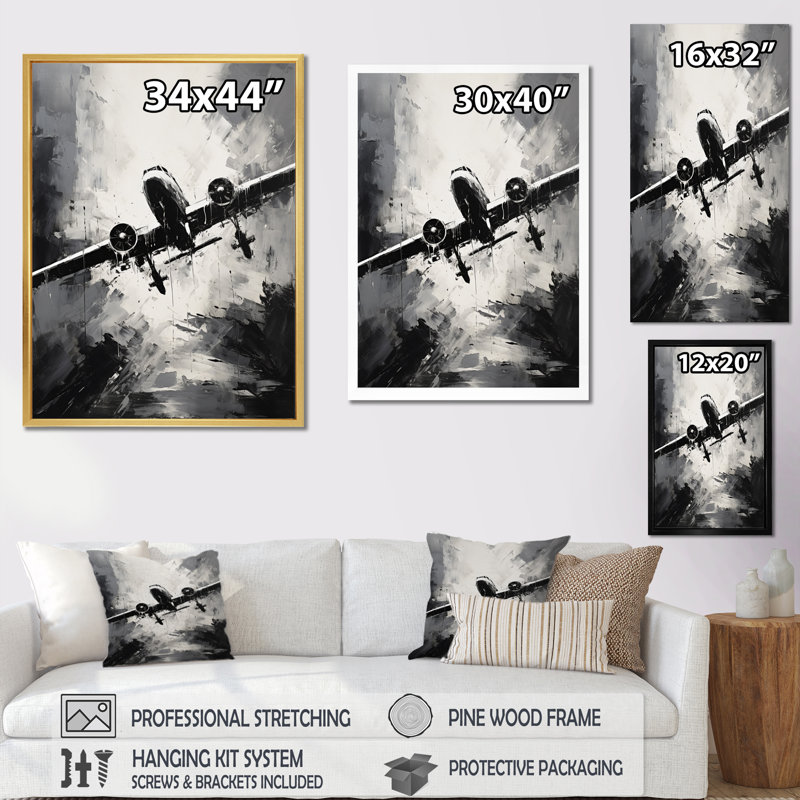 «Monochromatique Plane Soaring II», art mural avion, H 20 po x l 12 po x P 1 po, Toile tendue