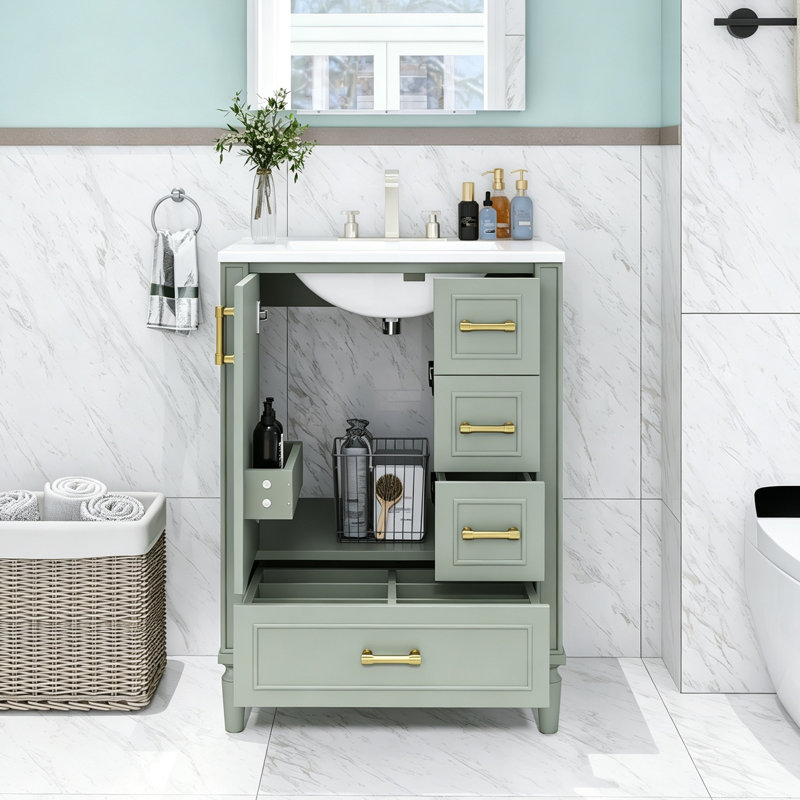 Meuble-lavabo simple 24 po avec lavabo en céramique Modern, Vert