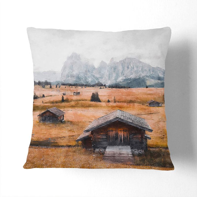 Landscape With Cabins Painting Square Throw Cushion, 40cm H x 40cm W x 15cm D