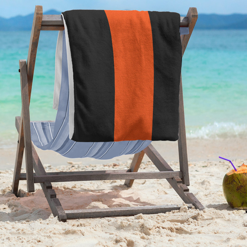 Lightweight Beach Towel, Black/Orange/Black, Microfiber