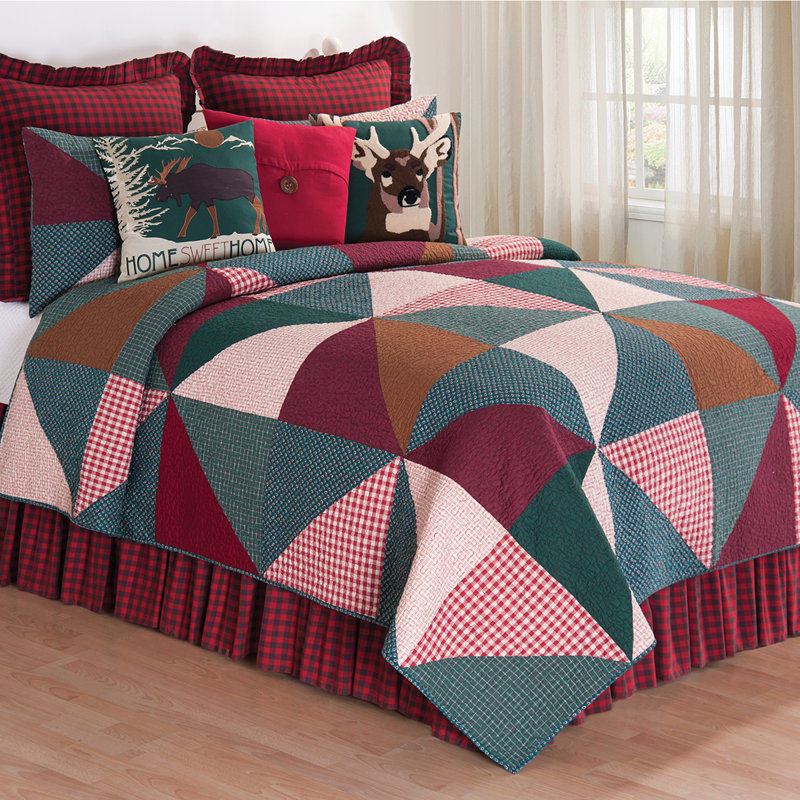 King Size Red and Green Cotton Reversible Quilt