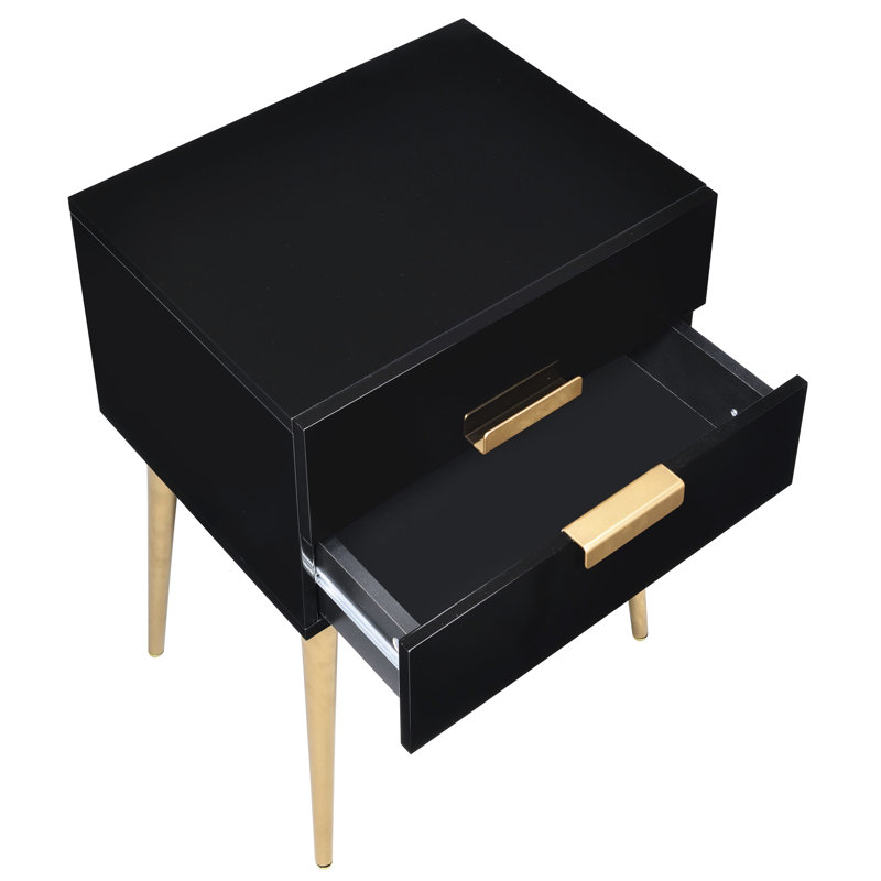 2 tables basses noires et dorées - Taille compacte pour les petits espaces de bout, de côté ou de nuit Chic pieds fuselés de 20,5 po de large et table d'appoint, tiroirs