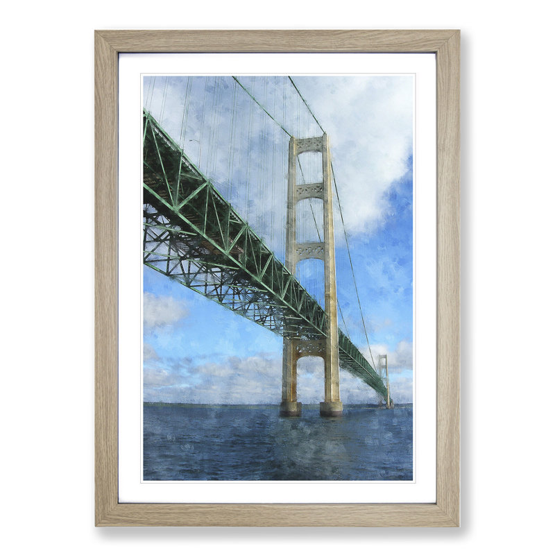 Mackinac Bridge in Michigan - Picture Frame Graphic Art, 48cm H x 36cm W x 2cm D, Oak Framed