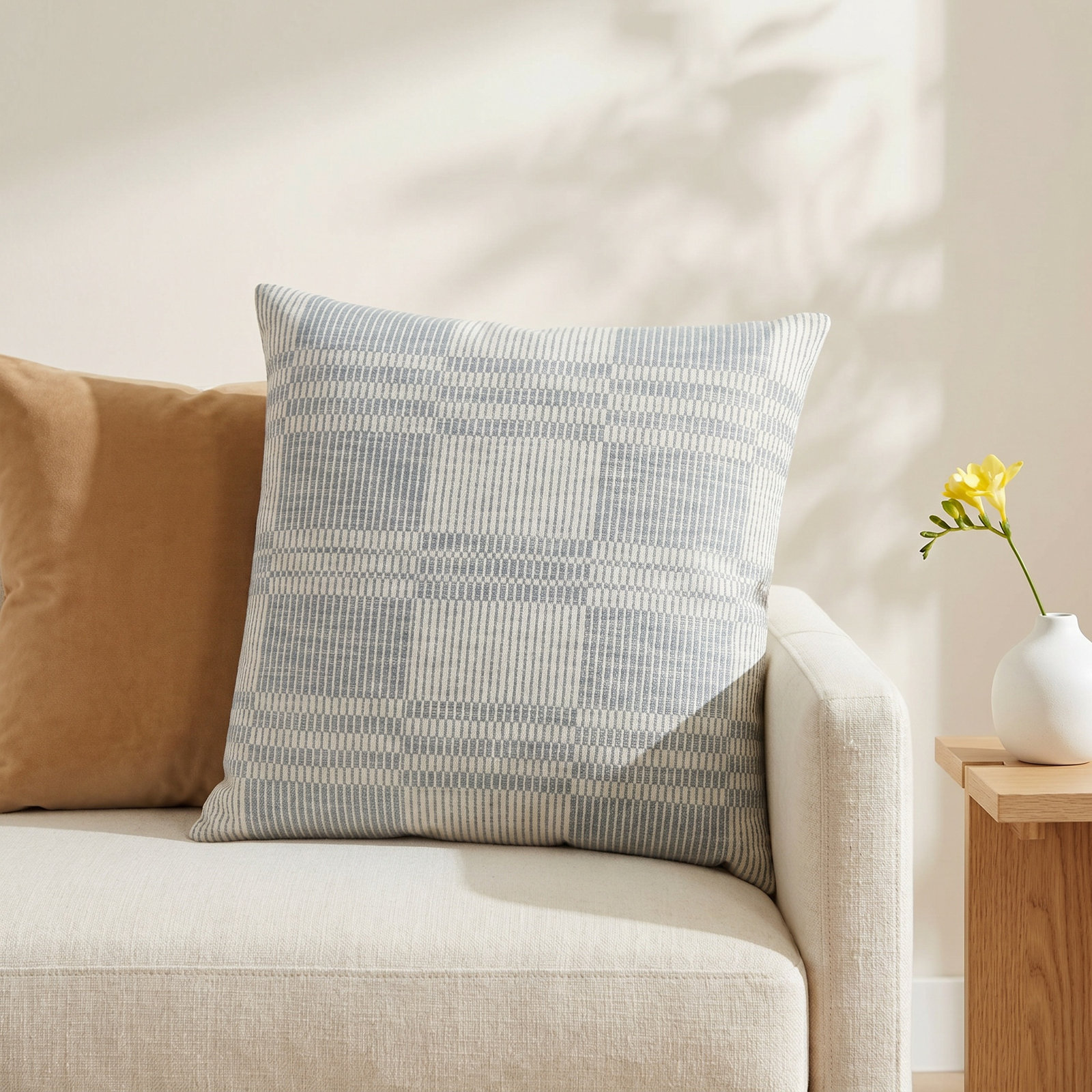 Nieve Plaid Cotton Throw Pillow, Blue