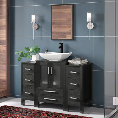  Ensemble de meuble-lavabo double 48 po avec comptoir en bois manufacturé, lavabo vasque, robinet, miroir non inclus