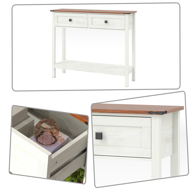 Rustic Console Table entry table console table with drawers, Bottom Shelf, and Anti-Tip Kit, Antique White