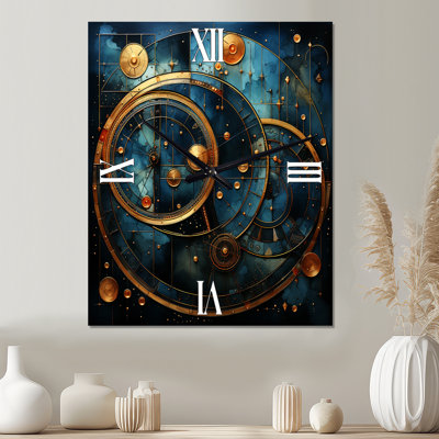 Horloge murale visionnaire en métal bleu sarcelle et or Visionary