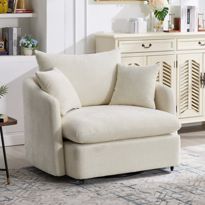 46" Oversized Swivel Chair Upholstered Deep Seat Accent Chair With 2 Pillows Suitable For Living Room, Bedroom, Lounge, Office