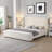 Upholstered King Size Bed Frame, Elegant Statement Tall Wingback Headboard, Soft Fabric, Crisp White