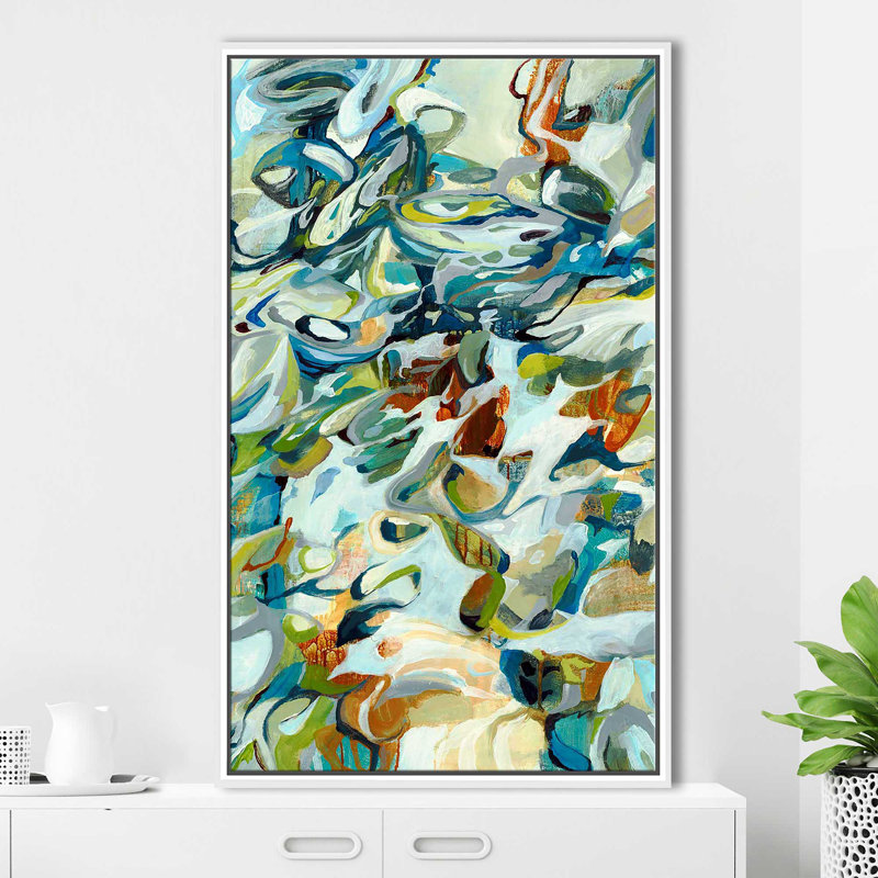 In the Flow III - peinture à cadre flottant, H 43,5 po x l 27,5 po x P 2 po, Cadre flottant blanc