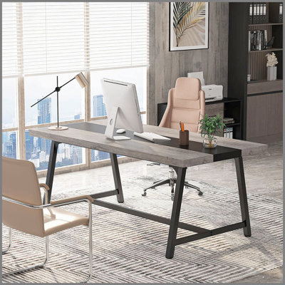 Table de conférence rectangulaire moderne pour 6 à 8 personnes, structure en métal durable, grande surface de travail pour la collaboration entre la salle de conférence et l'équipe - gris et noir