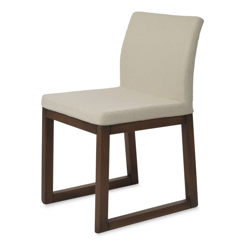 Aria Sled Wood Dining Chair, Off White Boucle