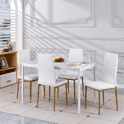 Ensemble de table de salle à manger Ebern Designs pour 4, 5 tables de cuisine et chaises pour coin-repas, appartement, plateau de table compact en verre trempé et 4 chaises rembourrées
