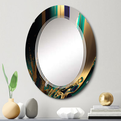 Agate verte et dorée III - miroir mural abstrait
