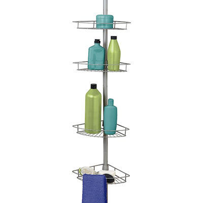 Serviteur de douche Tension Pole, 4 tablettes de panier avec barres à serviettes intégrées, réglables, 60 à 97 pouces