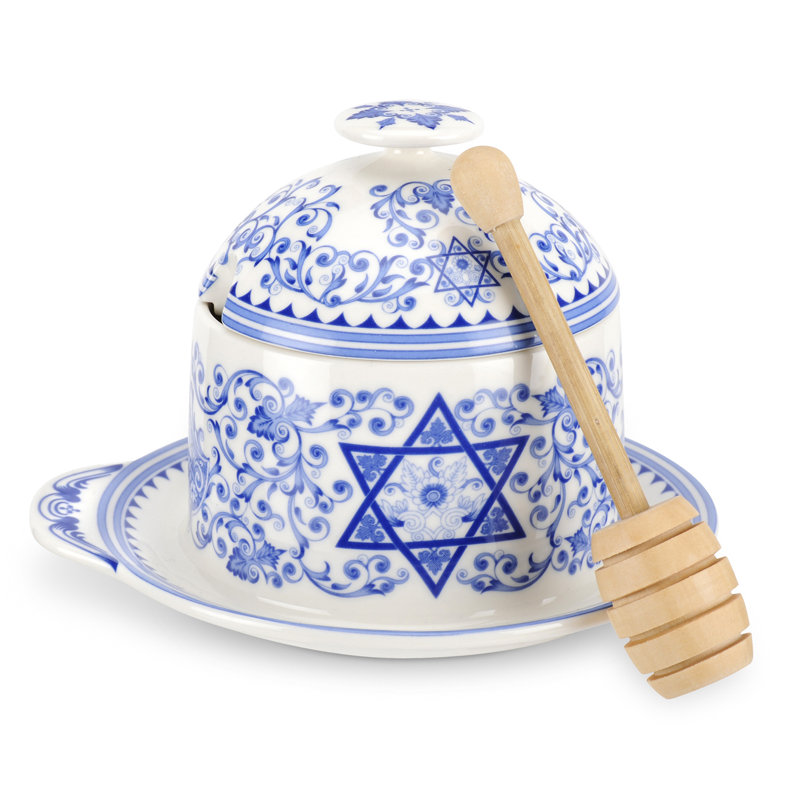 Spode Judaica Honey Pot With Drizzler