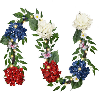 Guirlande Valery Madelyn 6FT avec guirlande d'hortensias patriotiques