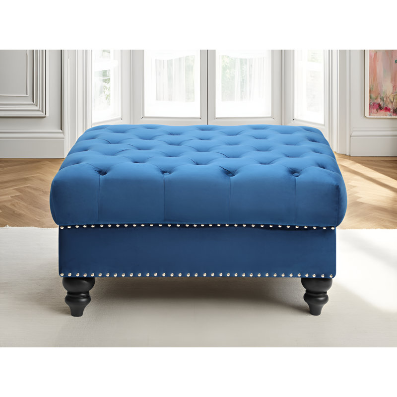 Swansea Velvet Reversible Sectional With Ottoman, Navy Blue